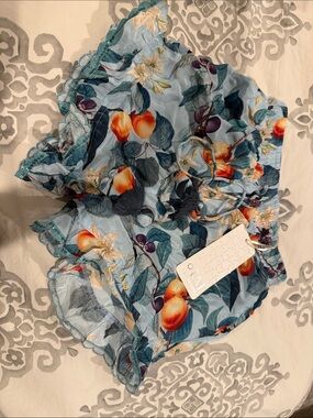TAJ by Sabrina Crippa Light Blue Fruit-Patterned and floral silk Shorts